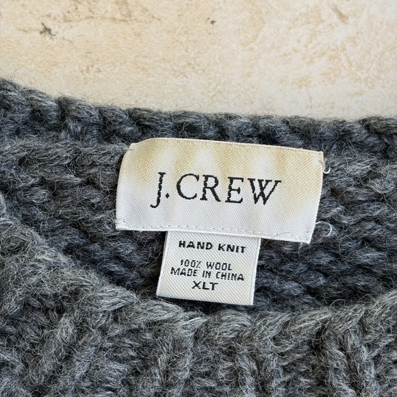 J Crew Sweater Men XL Tall XLT Gray Striped Heavy Chunky Hand Knit Wool Crewneck - Picture 3 of 6